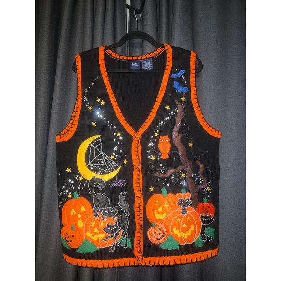 no brand Sweaters - Ugly Halloween Sweater Pumpkin Cat Vintage Vest Size Large